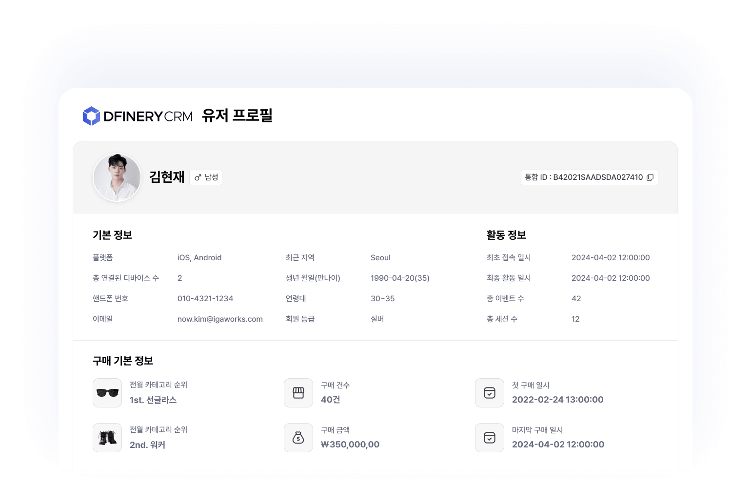 디파이너리 CRM 유저 프로필